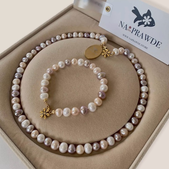 NA*PRAWDE genuine pearl necklace set Potato Shape 8mm AAA Grade-new With Tag - Picture 5 of 9